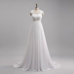 Lace Chiffon Wedding Dress Cap Sleeve A-Line Bridal Gown Corset Back sz 4 NWT